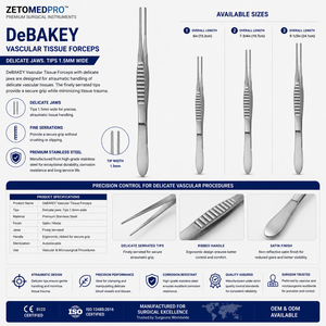 Pinzas Vasculares DeBakey con Puntas Delicadas de 1.5 mm de Ancho, Instrumento Quirúrgico ZETOMEDPRO - Product Image 3