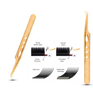Pinzas para Extensión de Pestañas de Marca Personalizada, Pinzas Profesionales para Pestañas, Titanio Dorado, Acero Inoxidable, Volumen de Pestañas, Venta al por Mayor - Product Image 1