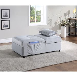 Moderna Panca Contenitore in Velluto Grigio Trapuntato con Sollevamento e Contenitore, in Legno Massello, Convertibile in Poltrona e Letto Estraibile, Arredamento Divano Letto - Product Image 2