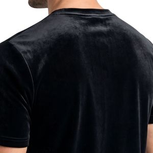 T-shirt homme en velours polyester noir jais, manches courtes, velours lisse, col rond, minimaliste, luxueux, respirant, été. - Product Image 3