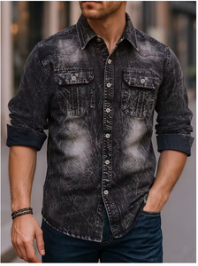 Camisa de Mezclilla Ajustada para Hombre TRIBON SPORTS, Estilo Casual con Botones, Algodón Transpirable, Bolsillos en el Pecho, OEM ODM, Ropa al por Mayor - Product Image 5