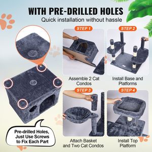 68.5\" Indoor <b>Cat</b> <b>Tree</b> with 2 Condos Sisal <b>Scratching</b> Post Hammock Top Perch Jumping Platforms for Large <b>Cats</b> - Product Image 5