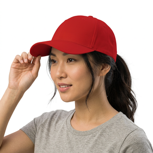 Casquette de baseball rouge à 6 panneaux unisexe en coton ajustée, couleur unie, taille adulte 58-60CM - Product Image 5