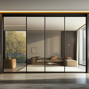Modern Bedroom Partition Aluminium Manual Narrow Slim Triple Glass <b>Sliding</b> Doors <b>Large</b> French Style - Product Image 1