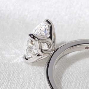 1 CT Oval Solitaire Lab Grown Diamond Ring 14K White Gold Petal Setting 2 MM Straight Band Minimal Bridal Engagement Jewelry - Product Image 3