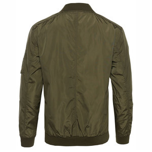 Blouson bomber vert olive pour homme, fermeture éclair sur le devant, col montant, couleur unie, polyester, vêtement d'extérieur décontracté, coupe classique, pour l'automne - Product Image 5