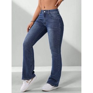 Jean droit tendance en denim, taille haute, décontracté, résistant à la décoloration, pour femme, confortable à porter toute la journée, coupe régulière - Product Image 3
