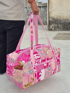 Pink Printed Textile Duffel Bag With <b>Rope</b> Handles Large Capacity Zipper Closure Weekender Travel Bag - Product Image 2