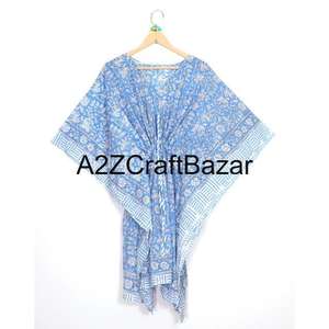 Robe longue bohème hippie en coton tissé à la main avec imprimé floral, style kaftan, pour femme, idéale pour l'été et la plage - Product Image 6