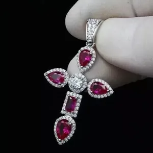 2.50Ct Pear Cut Simulated Pink Ruby Elegant Cross Pendant 14k White Gold Plated - Product Image 1