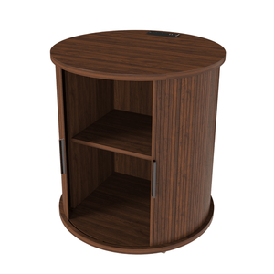 Ensemble de 2 tables de chevet cylindriques modernes du milieu du siècle à 2 niveaux avec station de charge intégrée et porte coulissante pour chambre à coucher - Product Image 1
