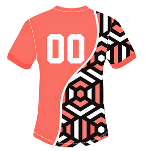 Ensemble short et maillot de rugby géométrique rouge corail, noir et blanc, à manches courtes, col rond, personnalisable, respirant, pour l'entraînement et les sports d'équipe - Product Image 5