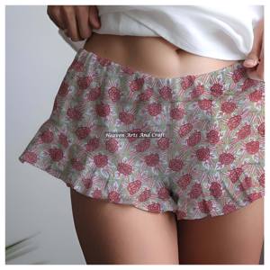 Shorts taille haute à imprimé floral et volants pour femme – Pantalon décontracté ample pour la maison – Short d'été à motifs imprimés pour femme – Meilleures ventes - Product Image 2