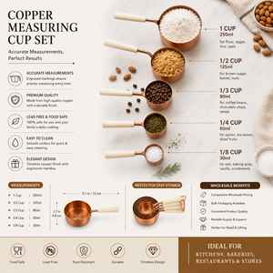 Premium Copper <b>Measuring</b> Cup Set with Wooden Handle 5PCS Kitchen <b>Measuring</b> Cups Wholesale Baking Cooking <b>Tools</b> for Home Hotel - Product Image 5