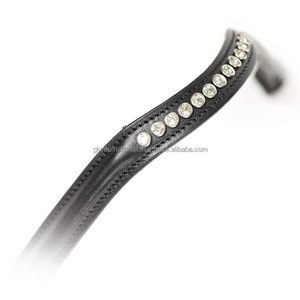 Bande de front de cheval en cuir de forme de vague avec rembourrage surélevé et chaîne diamante de cristaux clairs Bande de front de course de cheval en cuir surélevée - Product Image 5