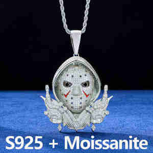 Colgante con diseño de máscara de Jason, con incrustaciones de diamantes de moissanita VSS, personalizado, de plata 925, estilo bling, regalo de Halloween para él, joyería hip hop - Product Image 3