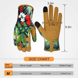 Gants de jardinage robustes et respirants pour femmes, imprimé floral tropical, paume en cuir synthétique, compatibles écran tactile - Product Image 5