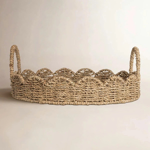 Plateau de service rond en jonc de mer, nouveau design, avec poignées, fabriqué au Vietnam, avec couleurs OEM/ODM, meilleur prix. - Product Image 6