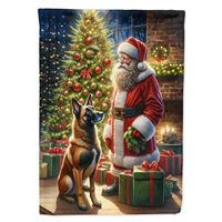 Drapeau solaire décoratif de jardin Père Noël Berger Belge Malinois pour boîte aux lettres, bannière décorative pour patio et aménagement de parterres de fleurs
