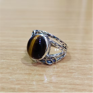 Tiger Eye Gemstone Split Band <b>925</b> <b>Silver</b> <b>Ring</b> Trendy Casual Vintage Jewelry Customized By JAIPUR <b>SILVER</b> - Product Image 2