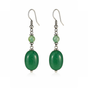 Compre pendientes colgantes ovalados de aventurina verde natural hechos a mano con plata para mujer, joyería para usar. - Product Image 1