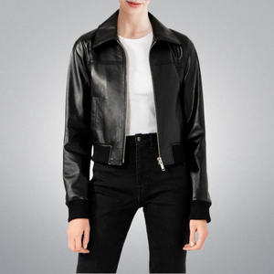 แจ็คเก็ตหนังแกะแท้สำหรับผู้หญิง แบบวาร์ซิตี้ ระบายอากาศได้ดี ย้อมสีเรียบง่าย เป็นมิตรกับสิ่งแวดล้อม บุผ้านวม แฟชั่นฤดูหนาว - Product Image 5