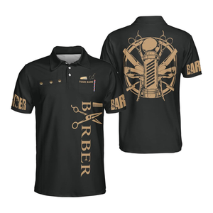 T-shirt personnalisé à manches courtes coupe classique pour barbier, avec design graphique sublimé, col en V, en polyester, pour uniformes de salon - Product Image 2
