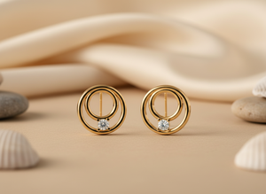 Pendientes de Oro de 14k con Doble Círculo, Fabricante de Joyería Minimalista con Diamantes Cultivados en Laboratorio VVS1, Pendientes Geométricos al por Mayor - Product Image 6