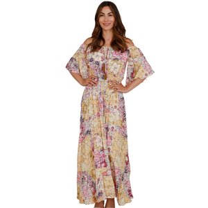 Vestido Maxi Elegante para Mujer, Vestido Estampado de Manga Corta - Product Image 1