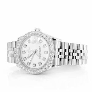 Montre de luxe en moissanite glacée, cadran blanc, acier inoxydable, automatique, mécanique, hip-hop, avec date - Product Image 5