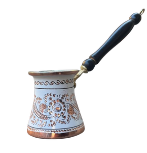Cafetière turque, grecque, arabe en cuivre et laiton gravé de couleur bleue, pour cuisinière, avec poignée en bois (Cezve, Ibrik, Briki) - Product Image 5