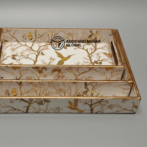 ชุดถาดเสิร์ฟลายเรขาคณิตสีขาว 3 ชิ้น ทำจาก MDF และกระดาษ ถาดซ้อนกันได้ สำหรับตกแต่งบ้านสไตล์โมเดิร์นและใช้เสิร์ฟ - Product Image 3