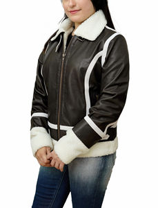 Veste en cuir véritable marron vintage pour homme, col rabattu, fermeture éclair, couleur contrastée - Product Image 1