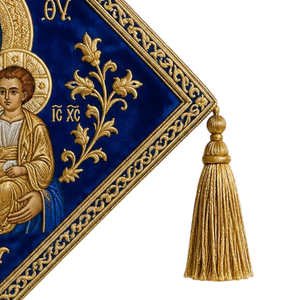 Vestimenta Litúrgica Ortodoxa Bordada a Mano con Oro para Sacerdote, Diseño de Ícono en Terciopelo Azul, Unisex para Adultos, Personalizable - Product Image 3