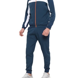 Survêtement pour homme bleu marine à blocs de couleur, manches longues, col rond, fermeture éclair, coupe sportive, respirant, pour l'automne - Product Image 4