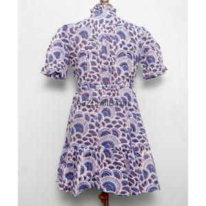 100% Cotton Knitted Women's Mini <b>Dress</b> V-Neck Short Sleeve High Waist A-Line Digital Printed Floral Washable Breathable Office - Product Image 6