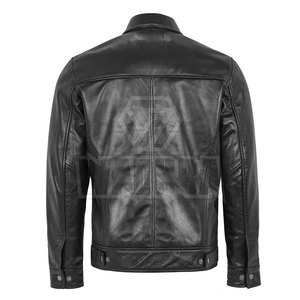 Veste en cuir de vache élégante pour homme, style décontracté, avec col montant, logo sur le devant, design à capuche, tissu respirant, coupe confortable pour l'hiver - Product Image 4