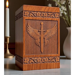 Wooden Urn <b>Box</b> with Hinged Lid Design Classic Brown Wooden Urn for <b>Memorial</b> by AYAANS - Product Image 6