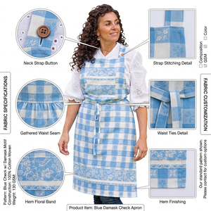 Tablier en coton à imprimé floral et à carreaux, 130 GSM, tissé, sangle de cou réglable, couleur personnalisée, marque privée - Product Image 6