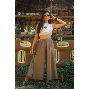 Ensemble pantalon large et crop top bohème pour femme, tenue décontractée en coton deux pièces pour l'été - Product Image 4