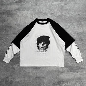 เสื้อยืดผู้ชายพิมพ์ลายกราฟิกผ้าคอตตอนหนาน้ำหนักมาก ทรงโอเวอร์ไซส์ บ็อกซี่ฟิต สีบล็อกสองชั้น แขนยาว - Product Image 1