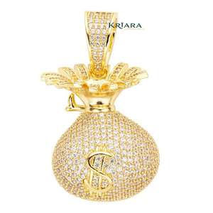 925 Silver Rhodium & Rose Gold Plated Moissanite Pineapple Pendant Dollar <b>Sign</b> Hip Hop Style Charm Unisex Everyday Wear Party - Product Image 3