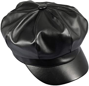 Casquette de newsboy en cuir noir, chapeau décontracté unisexe, quatre saisons, taille adulte 56-58CM - Product Image 1