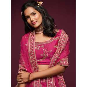 ศิลปะการปักด้ายสีชมพูสวยงามศิลปะผ้าไหมงานแต่งงาน lehenga choli - Product Image 2