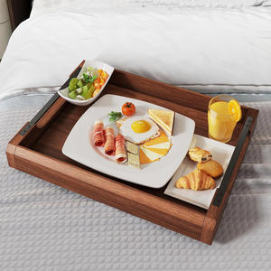 ถาดไม้อะคาเซียพร้อมที่จับโลหะแข็งแรงเหมาะสำหรับใช้กับโต๊ะกาแฟออตโตมันหรือเคาน์เตอร์เป็นของตกแต่งบ้านหรืออุปกรณ์เสริมที่ให้บริการ - Product Image 2