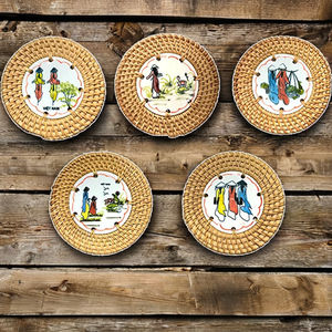 Wholesale Eco-friendly Natural <b>Bamboo</b> Water Hyacinth Rattan Coaster <b>Placemat</b> Classic Flower Style From Vietnam - Product Image 1