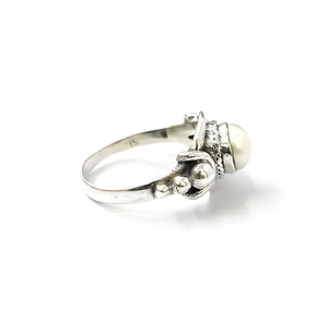 Handcrafted Pearl <b>Statement</b> <b>Ring</b> 925 Sterling Silver Vintage Inspired Textured Style Jewelry - Product Image 3