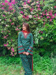 <b>Women</b> Traditional Cotton Printed Salwar <b>Suit</b> Green Red Casual Loose Fit Ankle-Length Summer India Pakistan Style - Product Image 3