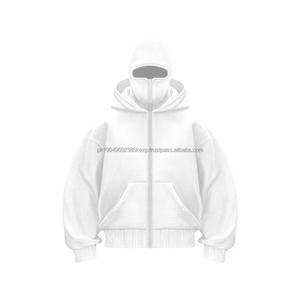 High Street Contrast Color Style <b>Men's</b> Outdoor Ninja Full Face Masked <b>Zip</b> Balaclava Hoodie - Product Image 2