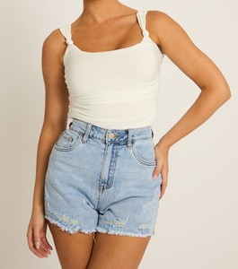 Women's High Waisted Distressed <b>Denim</b> Shorts Ripped Casual Summer Style Light Blue Cotton Shorts - Product Image 1